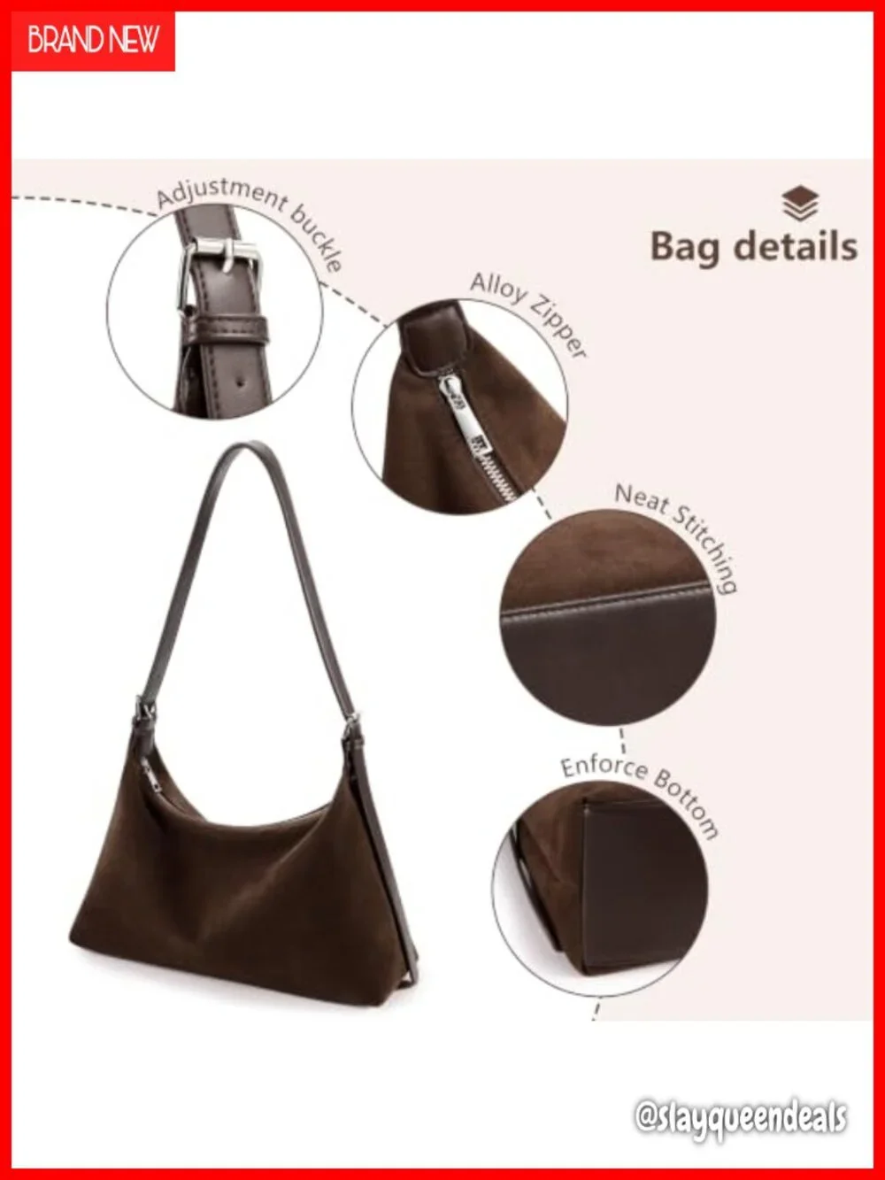 Suede Tote Bag Crescent Hobo Trendy Fall Purse Women